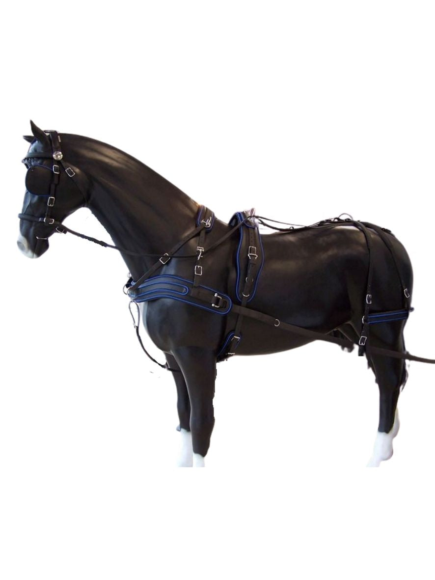 Arden Pferdegeschirr Biothane Marathon Einspänner Brustblatt anatomisch schwarz mit farbigem Keder