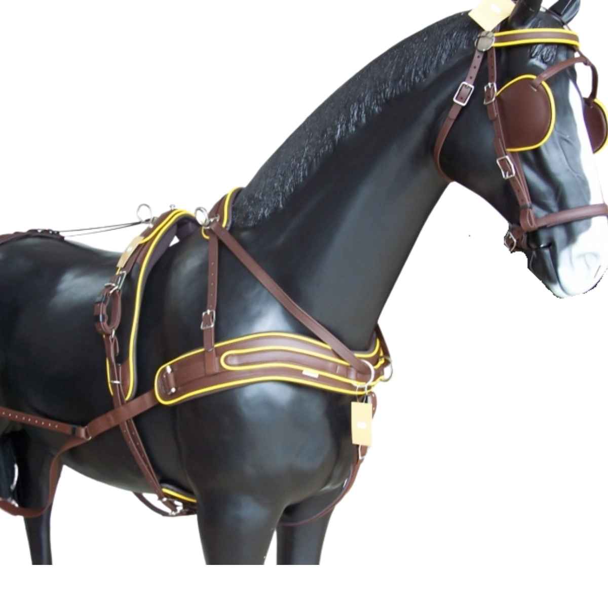 Arden Pferdegeschirr Biothane Marathon Einspänner Brustblatt anatomisch braun mit farbigem Keder