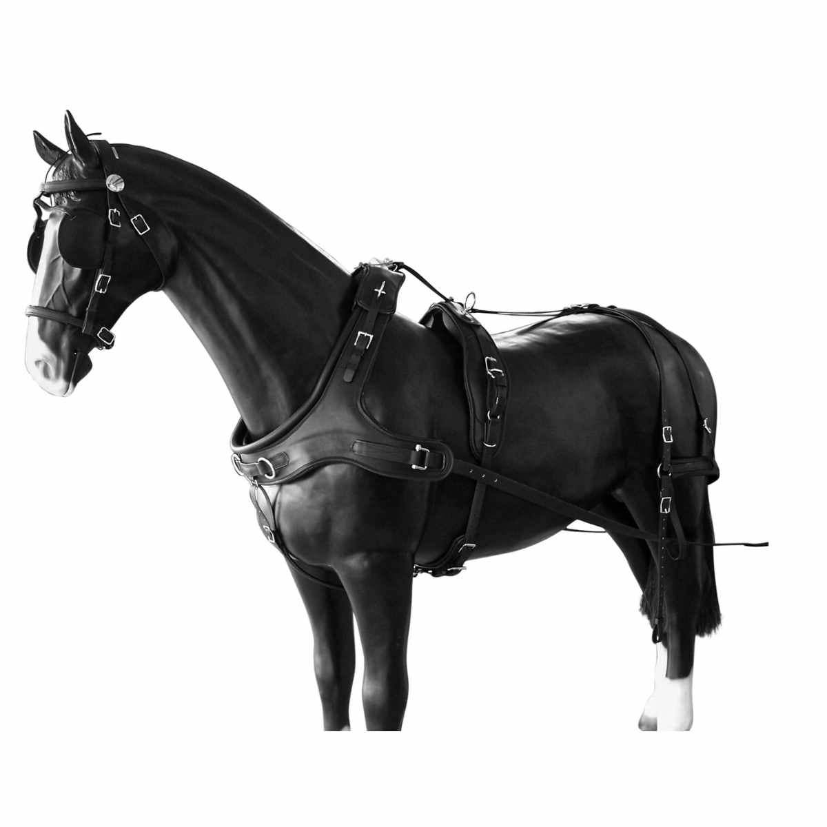 Arden Pferdegeschirr Biothane Einspänner Marathonkummet schwarz mit farbigem Keder