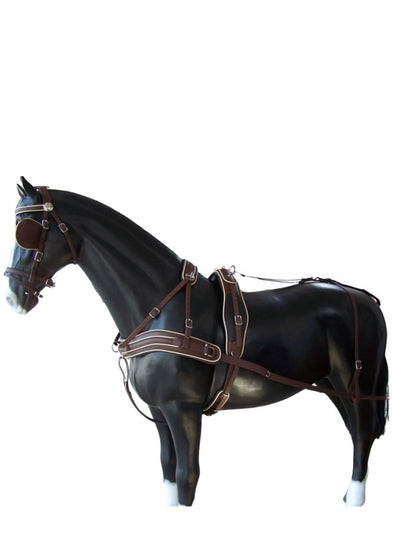 Arden Pferdegeschirr Biothane Marathon Zweispänner Brustblatt anatomisch braun mit Strangträger und farbigem Keder