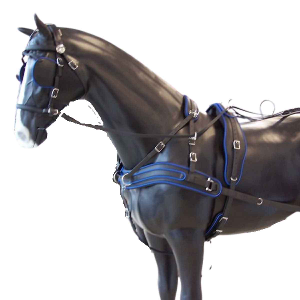 Arden Pferdegeschirr Biothane Marathon Zweispänner Brustblatt anatomisch braun mit Strangträger und farbigem Keder