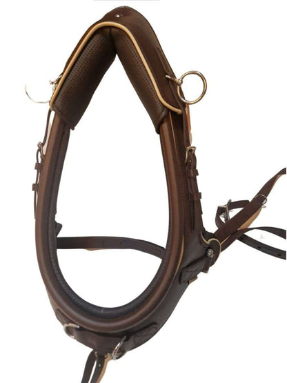 Arden Pferdegeschirr Biothane Zweispänner Marathonkummet mit Strangträger braun mit farbigem Keder
