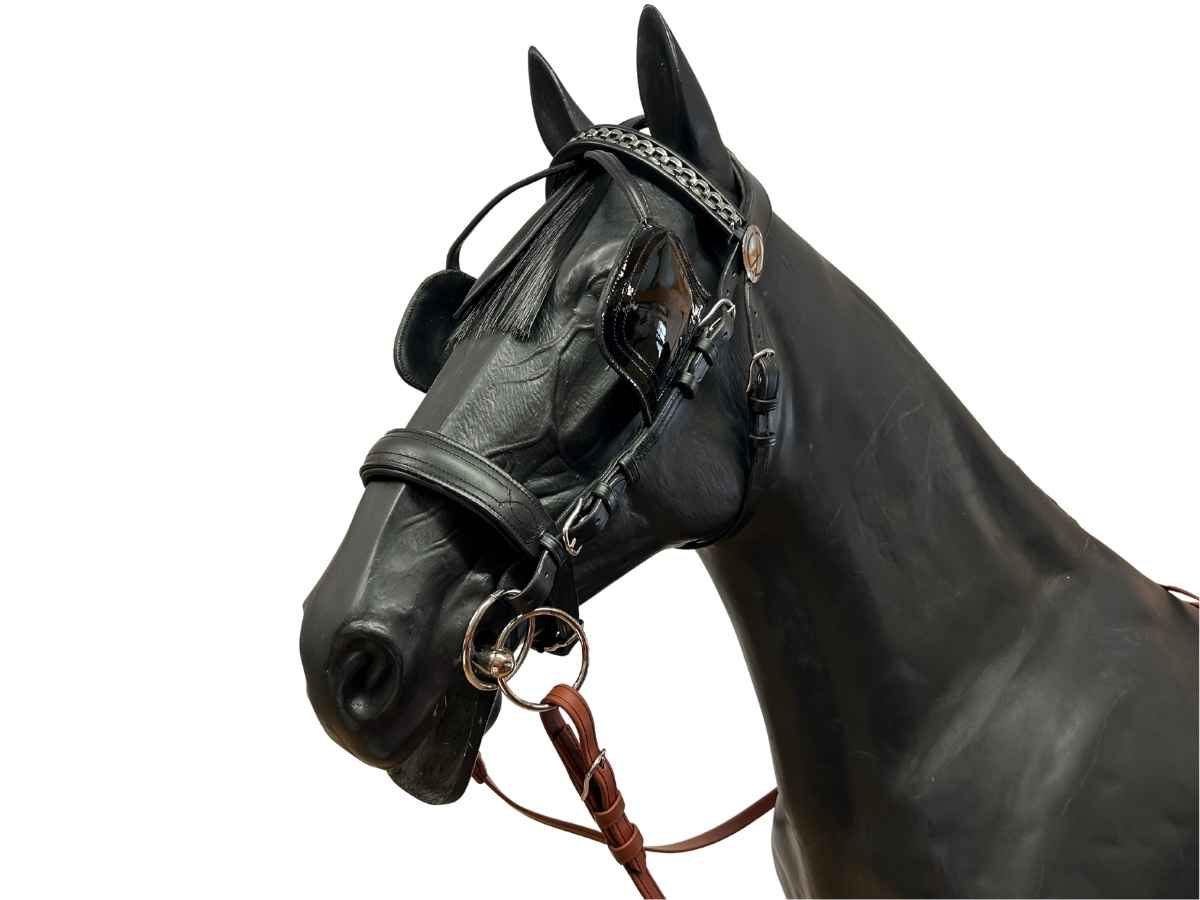 WEISSL Backenstücke mit Scheuklappen Blendklappen Lack für Fahrzaum